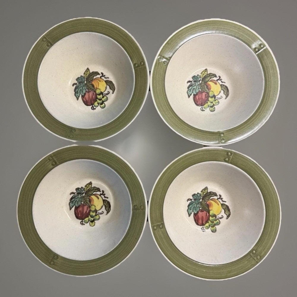 Vintage Metlox Poppytrail Provincial Fruit Green Band Cereal Soup Bowls Set of 4